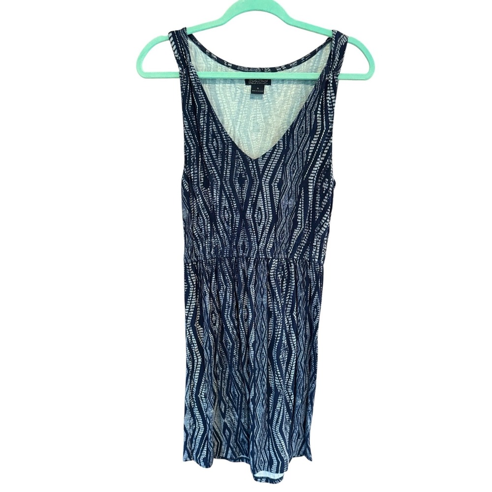 Lucky Brand Blue White Geometric Tribal Print Sleeveless V-Neck Mini Dress S